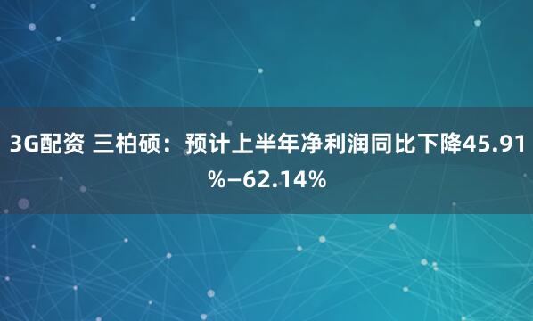 3G配资 三柏硕：预计上半年净利润同比下降45.91%—62.14%